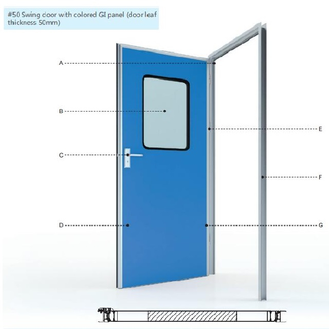 Swing door with colored gi panel