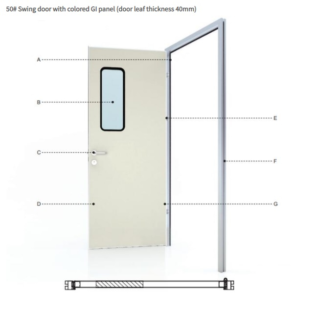 Swing door with colored gi panel